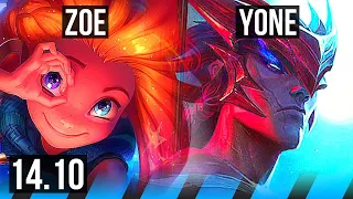 ZOE vs YONE (MID) | Rank 3 Zoe, 3300+ games, 6/1/6, Dominating | KR Challenger | 14.10