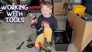 Kids and Tools! Fixing his broken dumptruck - working with power tools - For Handyman Hal fans