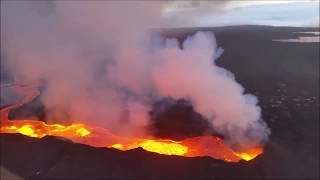 Aerial Footage of Volcanic Activity in Iceland