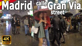 MADRID [4K] GRAN VIA Rain walk ☔ Walking tour ☔ Spain - October 31, 2021