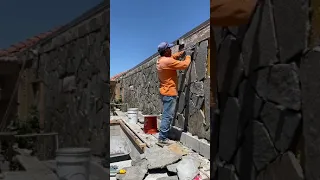 تركيب حجر عشوائي واجهات فلل  Random stone installation villa facades