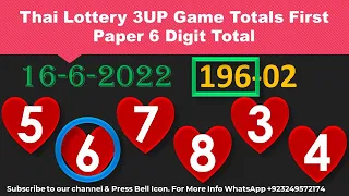 Thai Lottery 3UP Game Totals First Paper 6 Digit Total 16-6-2022