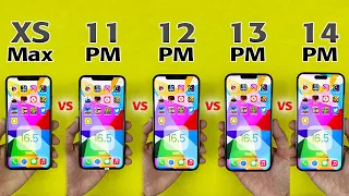 XS Max vs 11 Pro Max vs 12 Pro Max vs 13 Pro Max vs 14 Pro Max - SPEED TEST in 2023 | iOS 16.5