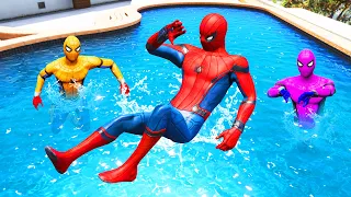 GTA 5 Rainbow Spiderman Jumping Into Pool (Euphoria Physics/Ragdolls) #11