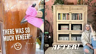 This thrift flip got an epic transformation!😱 | Stripping Veneer + White Wash Finish | DIY Danie