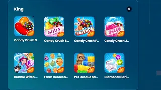 Candy Crush Saga,Candy Crush Friends,Bubble Witch 3 Saga,Farm Heroes Saga,Pet Rescue Saga