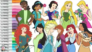 Disney Princess Coloring Book Compilation Moana Ariel Aurora Raya Elena Anna Elsa Merida Tiana Snow