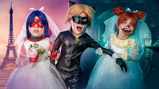 Scary Clown's Daughter Becomes Cat's Noir Bride! Battle challenge Ladybug vs Scary Clown's Daughter!