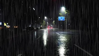 (4K) Night Walk in Heavy Rain | Binaural Rain Sounds | Sleeping & Relaxation | South Korea | 폭우, 밤비