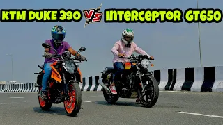 2024 Duke 390 vs RE Interceptor GT650 | Drag Race | Detailed Comparison | Top Speed Test🔥