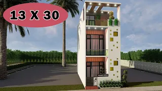 छोटे से प्लोट में सुन्दर सा घर का डिज़ाइन,3D 13 by 30 house plan 13*30 home design,3D ghar ka design