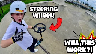 Steering Wheel SCOOTER at the Skatepark! Can I trick it?!