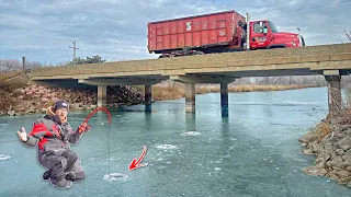 Ice Fishing A ROADSIDE DITCH Loaded With Fish!!! (First Ice 2023)