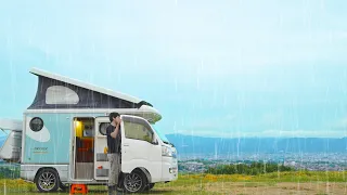 Rain car camping in the mountains | Install an air conditioner to overcome the heat/kei truck camper