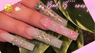 XXL ACRYLIC FULL SET | How to tapered square nails | how to shape nails | how to stop nails lifting