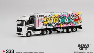 Mini GT Mercedes-Benz Actros w/40ft Container "LBWK Kuma Graffiti" #333, LB*Works Nissan GT-R #244