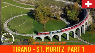 Cab ride Tirano - St. Moritz ( Bernina Raiway) 4K (July 2022)  Part 1