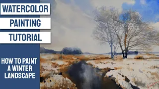 WATERCOLOR Painting TUTORIAL - How to PAINT a Winter LANDSCAPE