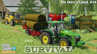 Survival in No Man's Land #34🔸Hauling & Selling Silage & Straw Bales. Harvesting Wheat🔸FS22🔸4K