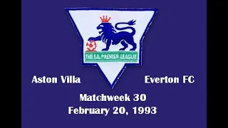 FA Premier League. Season 1992-1993. Matchweek 30. Aston Villa - Everton FC - 2:1. Highlights.