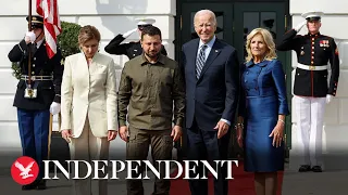 Ukraine's President Zelensky and First Lady greeted by Joe and Jill Biden at White House