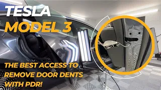 How to remove a dent on a Tesla Model 3 ALUMINIUM door! | paintless dent repair | best access tool