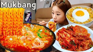 Sub)Real Mukbang- Shrimp Ramen 🍜 Egg Fried Rice 🍳 Kimchi 🌶 ASMR KOREAN FOOD