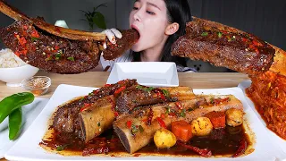 ASMR MUKBANG | Super Giant Spicy Braised BEEF RIBS (Galbijjim) 🍖 Spicy Kimchi (Geotjeori) 🇰🇷 Eating