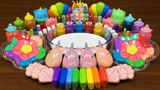 UNICORN slime!!! Mixing makeup clay and more into GLOSSY slime!!!Satisfying  Video #253