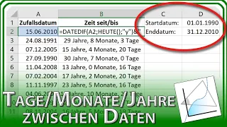 ZEIT (Tage, Monate, Jahre) seit, bis Datum (Alter, Geburtstag)-Excel Grundlagen Tutorial & Anleitung