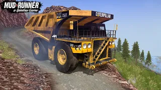 Spintires: MudRunner - CATERPILLAR Mining Dump Truck Driving On Narrow Mountain Roads