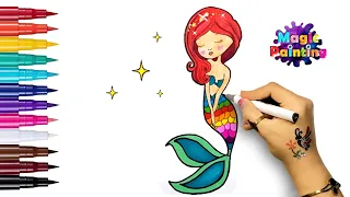 How to draw super beautiful mermaid 🎨🧜‍♀️🩵 Disney | for kids & Toddlers| Painting with Magic  🪄✨