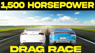 2023 Dodge Hellcat vs Tesla Model 3 Performance Drag Race