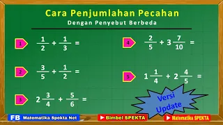 Cara Penjumlahan Pecahan Dengan Penyebut Berbeda. Kombinasi Pecahan Biasa dan Pecahan Campuran