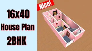 16x40 House Design 2BHK || Small 3D House Plan || 16x40 Home Design || 600 sqft Ghar Ka Naksha