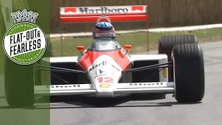 Takuma Sato takes Ayrton Senna's McLaren MP4/4 up Goodwood hill