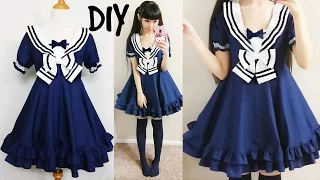 DIY Easy Navy Sailor Dress (Short Sleeves) Step by Step with Pattern & Pattern Making