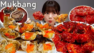 Sub)Real Mukbang- Spicy Marinated Crab, Soy Sauce Crab 🦀 Noodles🍜 Abalone,Shrimp🦐  ASMR KOREANFOOD