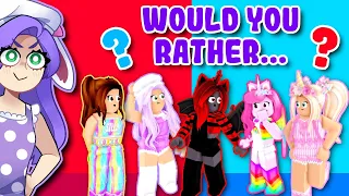 Playing WOULD YOU RATHER With iamSanna, Moody, Sunny, AND Silly! (Roblox)
