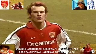 FREDDIE LJUNBERG OF ARSENAL FC BEING INTERVIEWED BY PRIOR TO THE 2002 FA CUP FINAL V CHELSEA