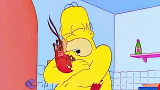 Homer hugs the shrimp for a bath