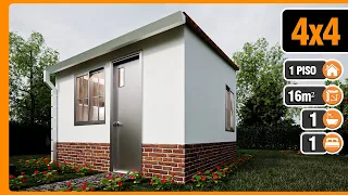 Plano de CASA de 4x4 pequeña y económica 🏡| Casa 4x4 prefabricada | planos GRATIS MONOAMBIENTE 16 m2