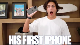 GETTING HIS FIRST IPHONE 15 PRO MAX | CUSTOMIZING HIS FIRST IPHONE AFTER APPLE EVENT