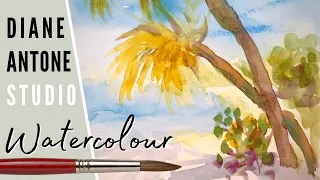 How to Paint Palm Trees - Realistic & Colorful Watercolor Painting Tutorial of Tropical Beach Scene