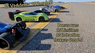 Speed Run racing/FPV Arrma Vendetta 6S, Infraction 8S, Limitless 6S, bonus Traxxas X01, 4tec 2.0