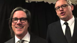 Adam McKay and Charles Randolph ('The Big Short') chat on Writers Guild Awards red carpet