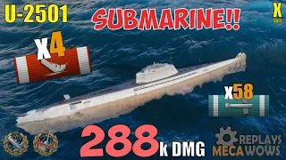 Submarine U-2501 4 Kills & 288k Damage | World of Warships Gameplay
