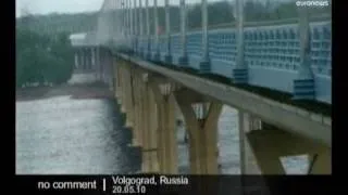 A bridge sways in strong winds in Russia