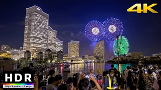 4K HDR Japan Summer Fireworks Night Walk in Yokohama