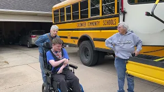 Sam getting on the school bus to Waldron for another day of school 5.6.24 ​⁠@onthatnote